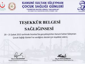 SAĞLIĞINSESi' ne TEŞEKKÜR BELGESİ